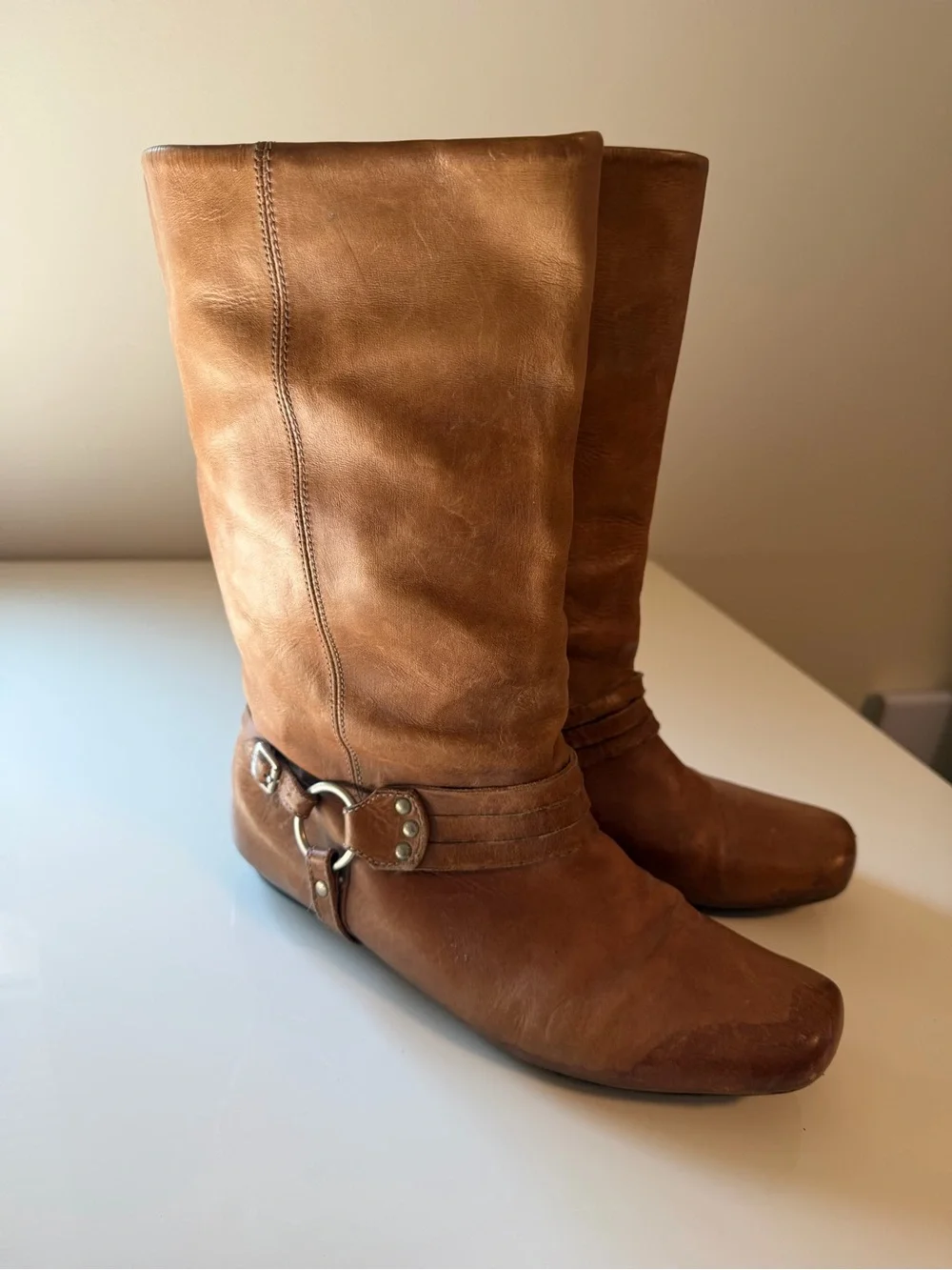 Vintage Frye Cognac Harness Mid-Calf Boots (2007)